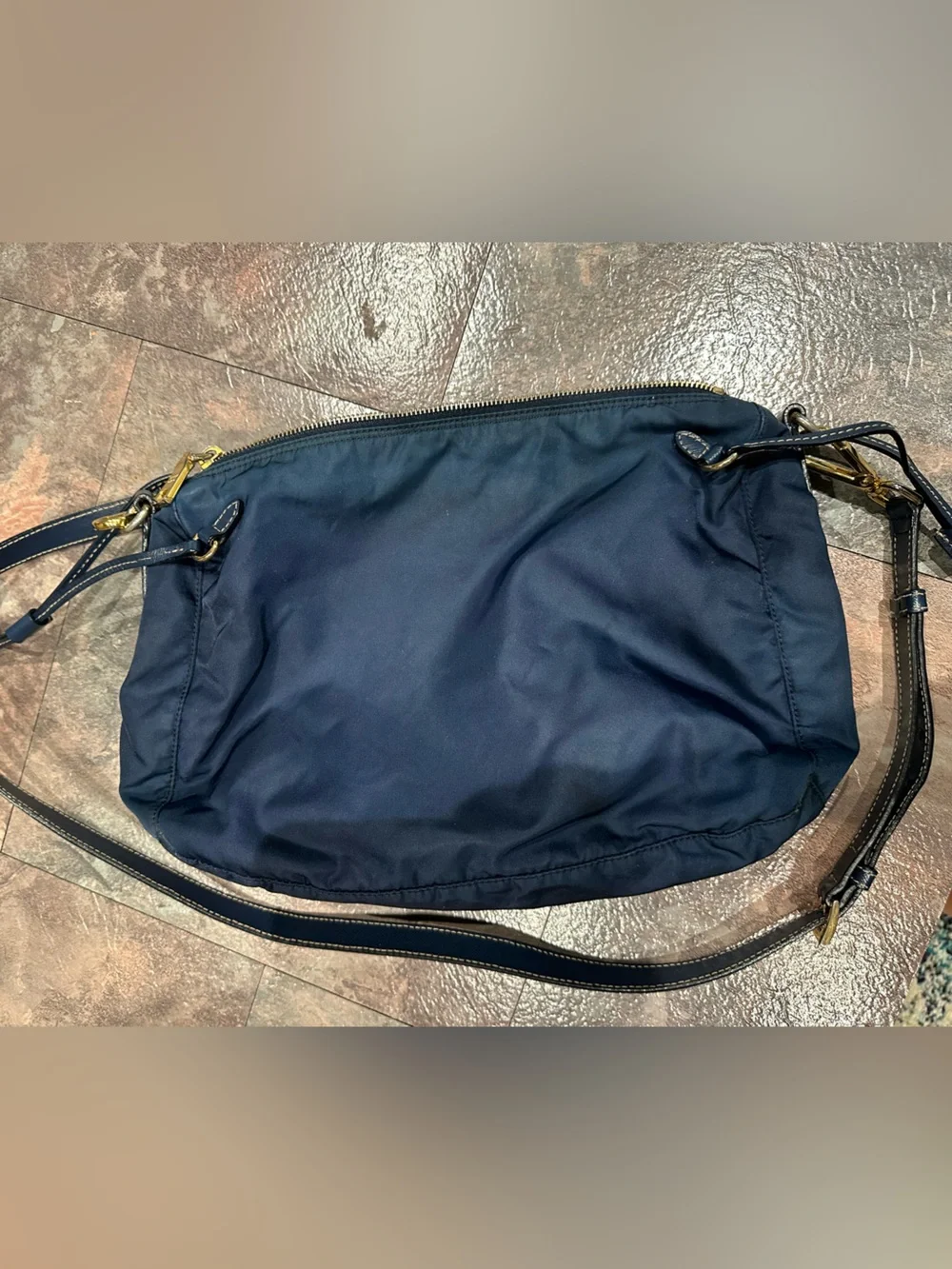 Prada Navy Blue Nylon Hobo with Gold Hardware